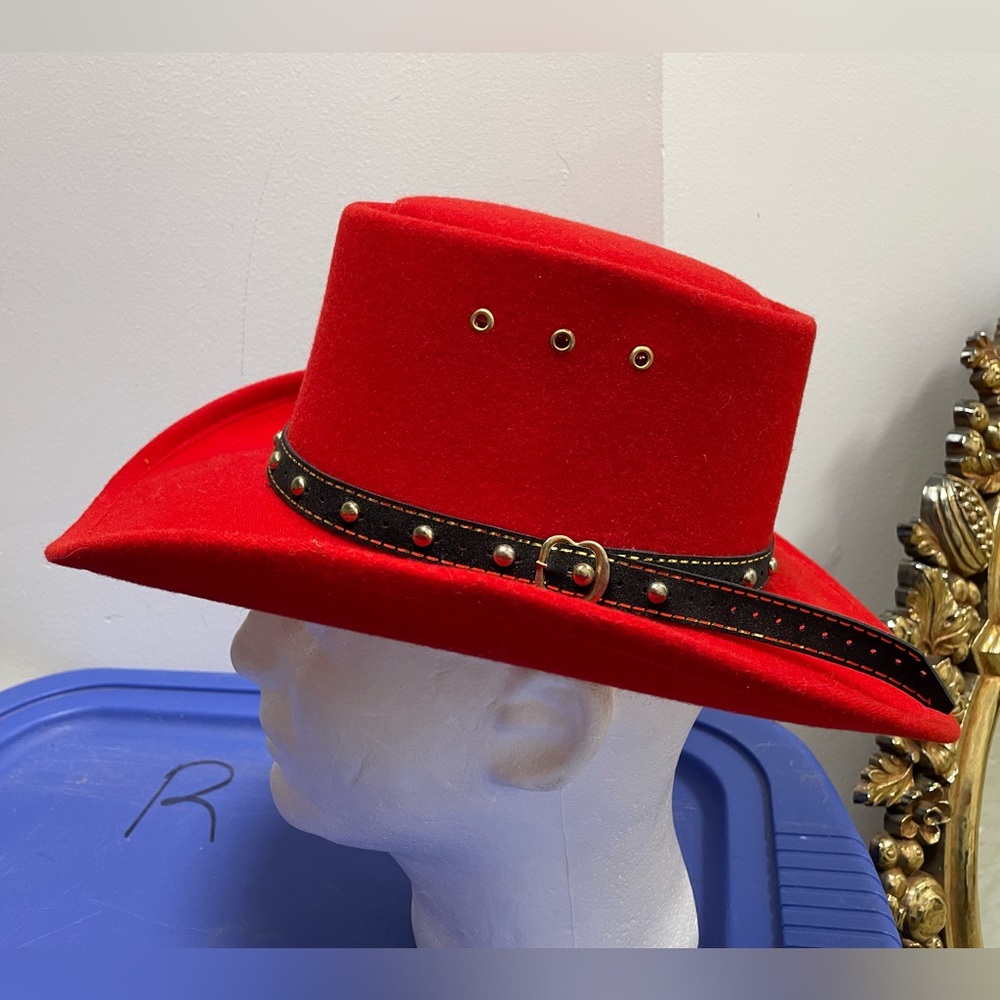 Gorgeous Western Express Red Felt Finish Gambler Hat size 6 5/8 made in Mexico